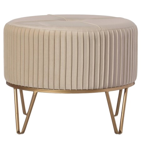 Fabulaxe Round Velvet Ottoman Stool Raised with Hairpin Gold Base, Cream, Medium QI004324.CM.M